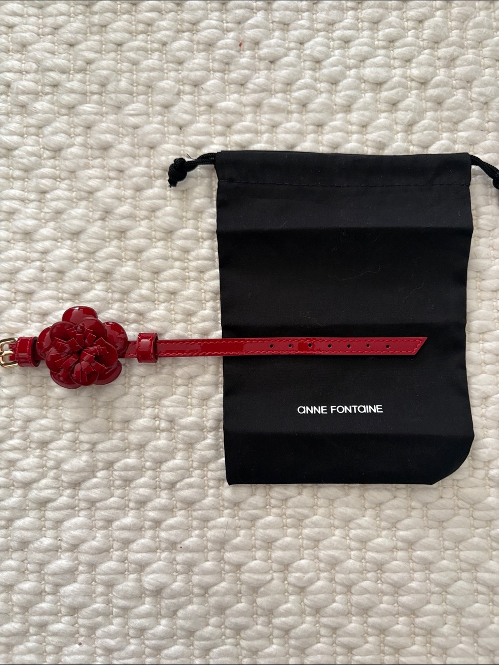Anne Fontaine Red Patent Leather Floral Strap Bracelet